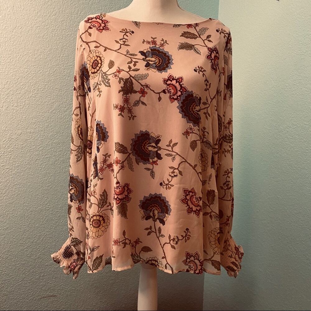 Vince Camuto Poet Top, Boat Neck, Cream Floral Size Large